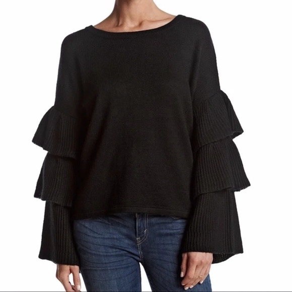 Cupio Sweaters - Cupio | Black Ruffle Tier Sleeve Sweater Small